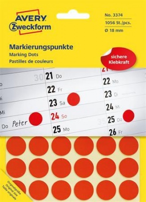 Etikett, 18 mm, kör, AVERY ZWECKFORM, piros, 1056 etikett/csomag