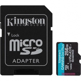 Memóriakártya, microSDXC, 256GB, C10/UHS-I/U3/V30/A2, Gen4, adapter, KINGSTON "Canvas Go! Plus"